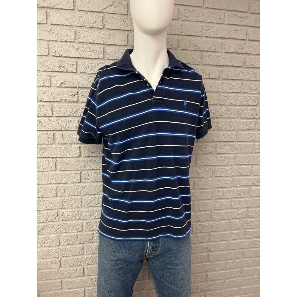 Ralph Lauren Men Blue Striped Polo Shirt Size L